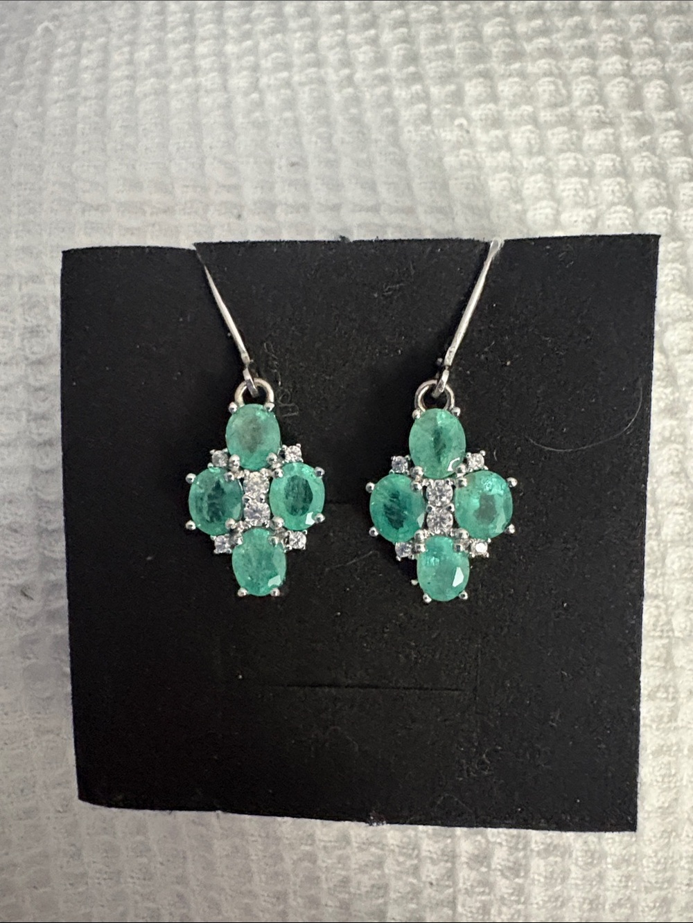 Emerald Drop Earrings - Sterling Silver - Women Jewelry